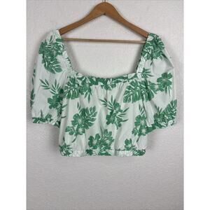 NEW American Eagle Womens Top Sz White Green Palm‎ Leaf Beach Tropical Vacation